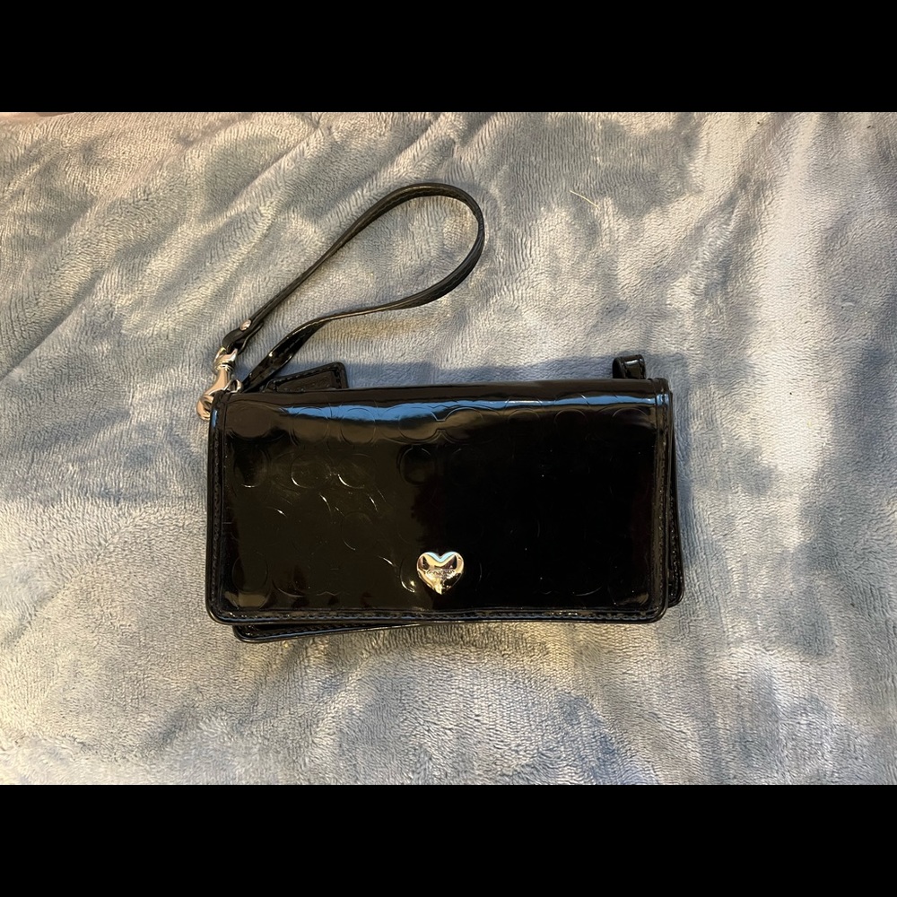 Black patent leather Coach wristlet, barely used